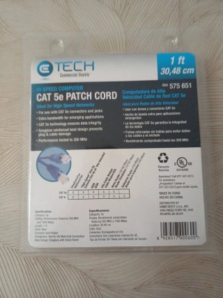 Cable de Red TECH CAT 5e 1 ft