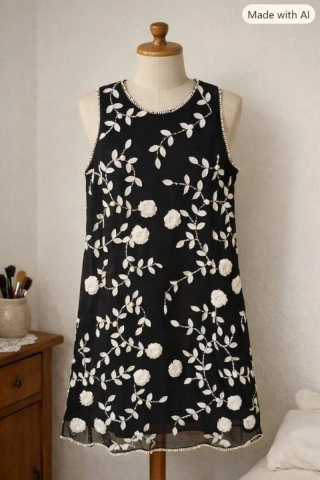 Vestido negro con flores blancas