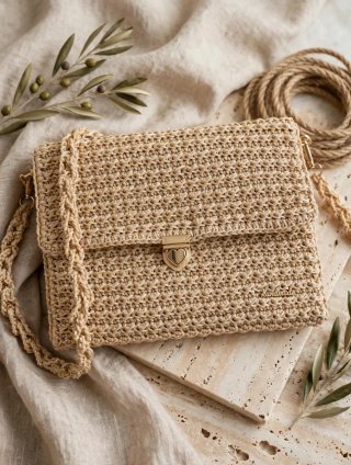 Pochette beige con chiusura dorata