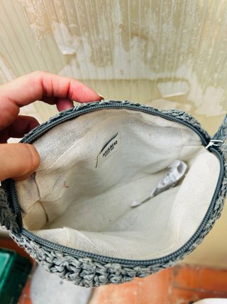Bolso de crochet azul y gris