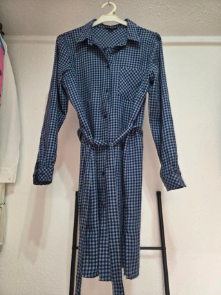Vestido camisero cuadros azul y negro