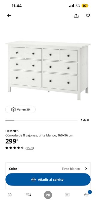 Cómoda infantil blanca con tiradores nube