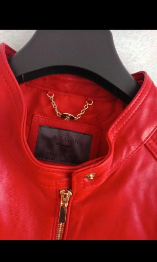 Chaqueta Biker Piel Roja Talla XL El Corte Inglés
