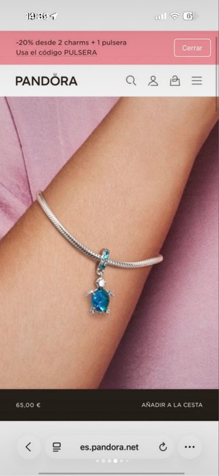 Pandora Charm Tortuga Azul Murano