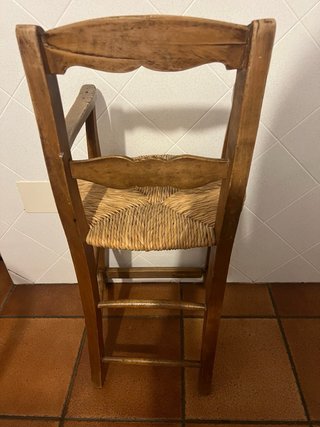 Silla trona antigua madera y mimbre Restaurada