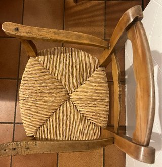 Silla trona antigua madera y mimbre Restaurada