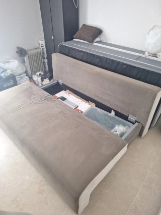 Sofá Cama con Almacenamiento Beige/Gris