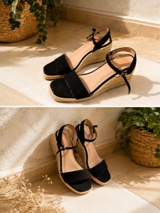 Sandalias de cuña negras para mujer