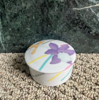Caja joyero cerámica vintage floral morado naranja