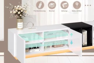 Mueble TV blanco con cajones y LED