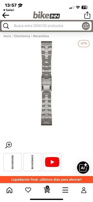 Correa Garmin Fenix 5x,6x,7x,8x y otraTitanio 26mm