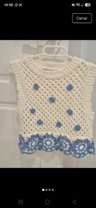 Top Crochet Zara Blanco y Azul
