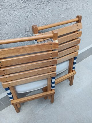 2 Sillas Plegables Madera y Tela Rayas
