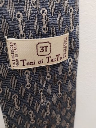 Corbata Vintage Seda Azul Beige