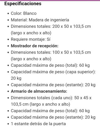 Mostrador blanco 200x50x103.5 cm