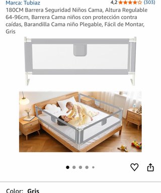 Barrera Seguridad Cama Infantil 180cm Gris