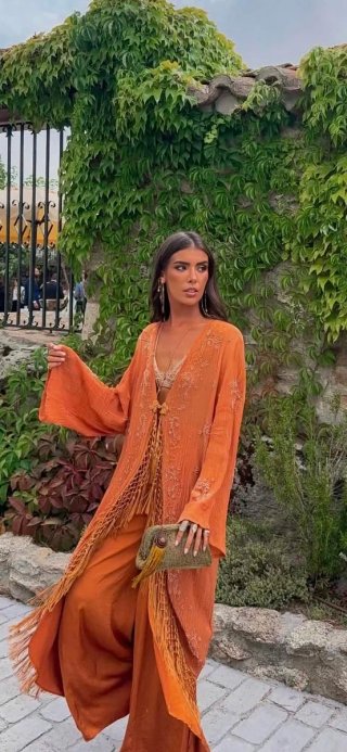 Kaftán bordado flecos Zara Talla S y M