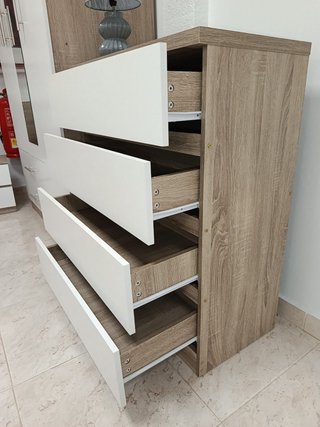 Cómoda 4 cajones madera y blanco