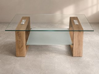 Mesa de centro de cristal y madera