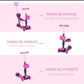 Patinete 3 en 1 rosa