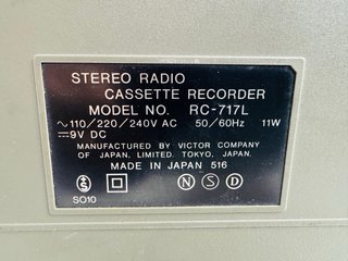 JVC RC-717L Cassette Boombox Radio Vintage