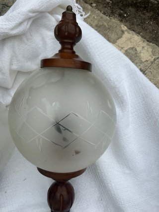 Coppia Lampadari Vintage Legno Vetro