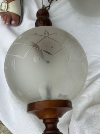 Coppia Lampadari Vintage Legno Vetro