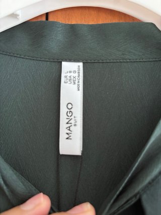 Vestido Mango verde botella lazo cuello