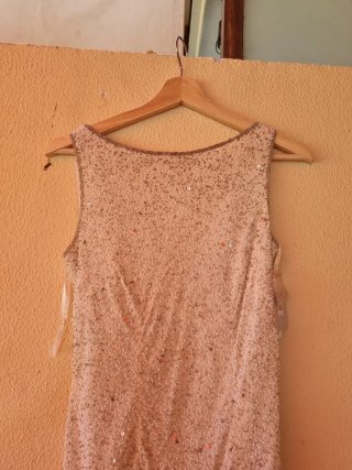 Vestido fiesta lentejuelas beige/dorado