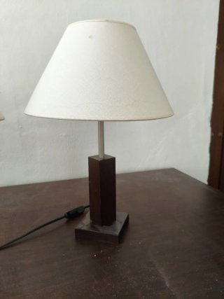 Juego 3 Lámparas Mesa Madera Pantalla Beige