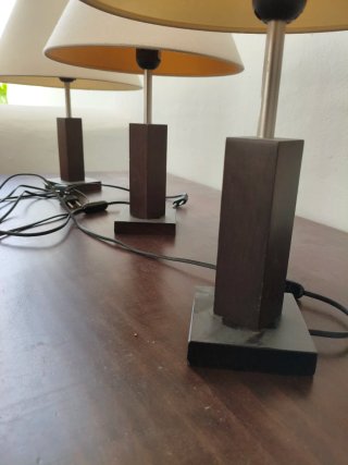 Juego 3 Lámparas Mesa Madera Pantalla Beige