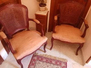 2 Sillones Luis XV Rejilla Madera Beige
