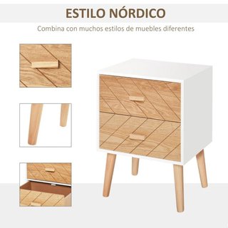 Mesita de Noche 2 Cajones Madera Blanco Natural