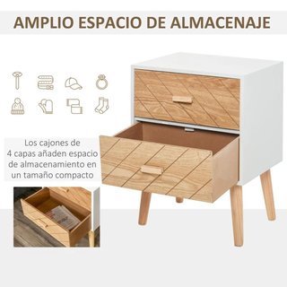Mesita de Noche 2 Cajones Madera Blanco Natural