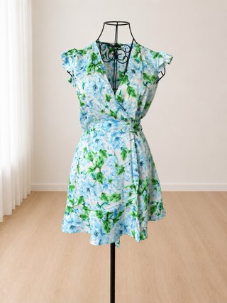 Mono floral ZARA azul y verde Talla S
