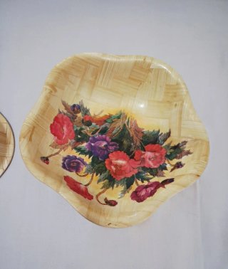 2 Cuencos Bambú Decorados Frutas y Flores