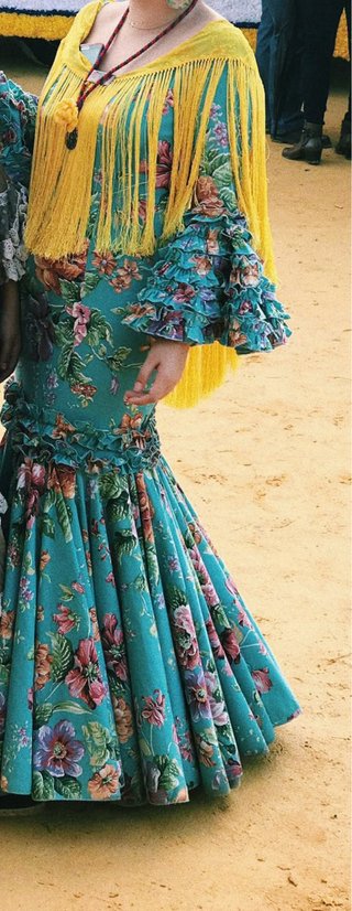 Vestido de Flamenca azul y rosa