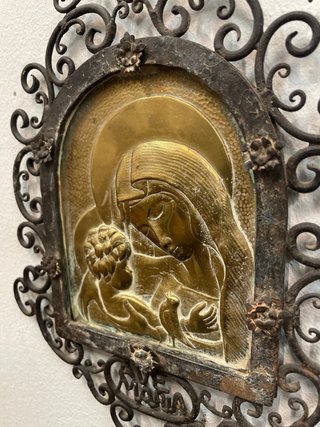 Placa Sacra "Ave María" en Bronce y Forja - 1950