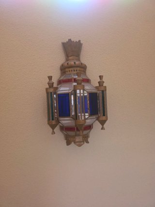 Lámpara colgante y de pared de cristal y metal