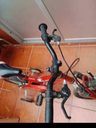 Bicicleta infantil roja con ruedines