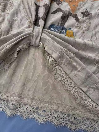 Camiseta texturizada encaje,diseño vintage bohemio