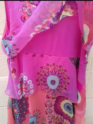 Vestido Desigual Talla 42 Naranja y Rosa