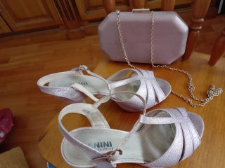 Conjunto Sandalias y Bolso Fiesta Rosa/Plata