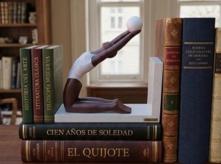 Figura sujeta libros con esfera y base