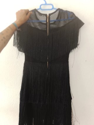 Vestido negro flecos Bon Bon talla única