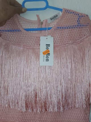 Vestido rosa BonBon con flecos