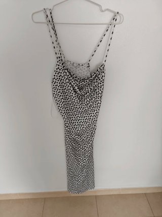 Vestido largo fiesta tirantes fucsia y blanco