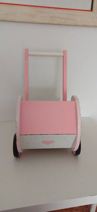 Carrito Muñecas Madera Rosa Playtive