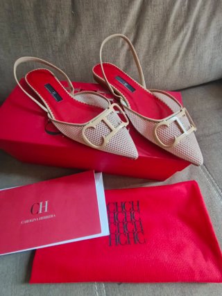 Zapatos CH Slingback Beige y Rojo
