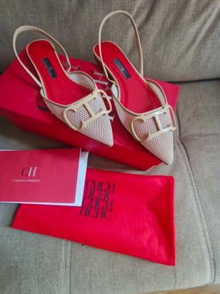 Zapatos CH Slingback Beige y Rojo